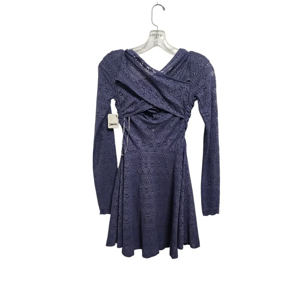 Free People Prep Peri Blue Lace Mini Dress Long Sleeve XS NWT‎
